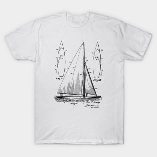 Sail Boat Vintage Patent Hand Drawing T-Shirt